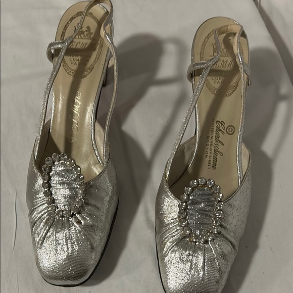 Vintage Delman silver slingback heels 8s - Picture 1 of 6